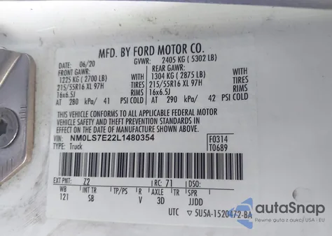 2020 Ford Transit Connect Xl из США, поврежденный, VIN NM0LS7E22L1480354